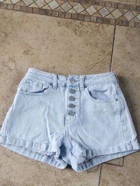 PacSun Light Blue High-Rise Button-Fly Mom Denim Shorts